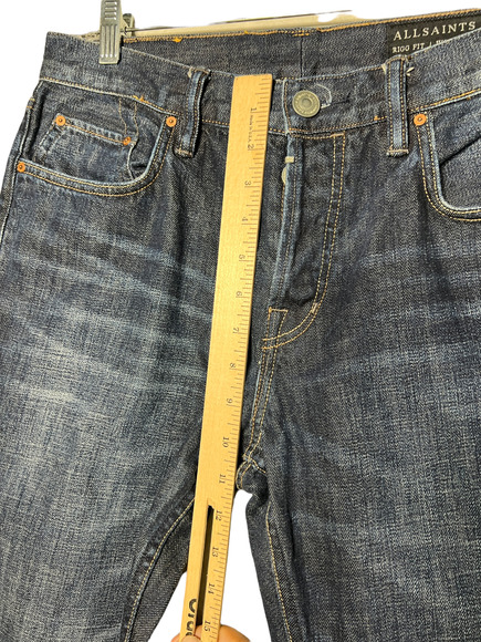 AllSaints Mens size 32 x 32 Rigg Fit Blue Button Fly Straight Leg Denim Jeans - Picture 6 of 11